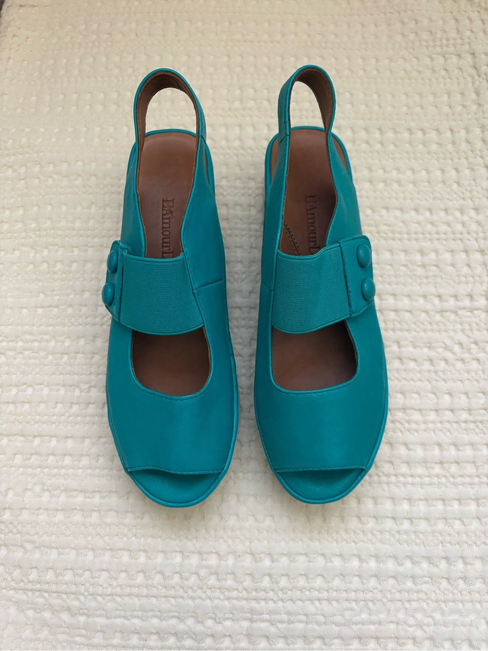 L’Amour des Pieds Adalicia Open Toe Sling Back Sandals Turqouise Size 6M